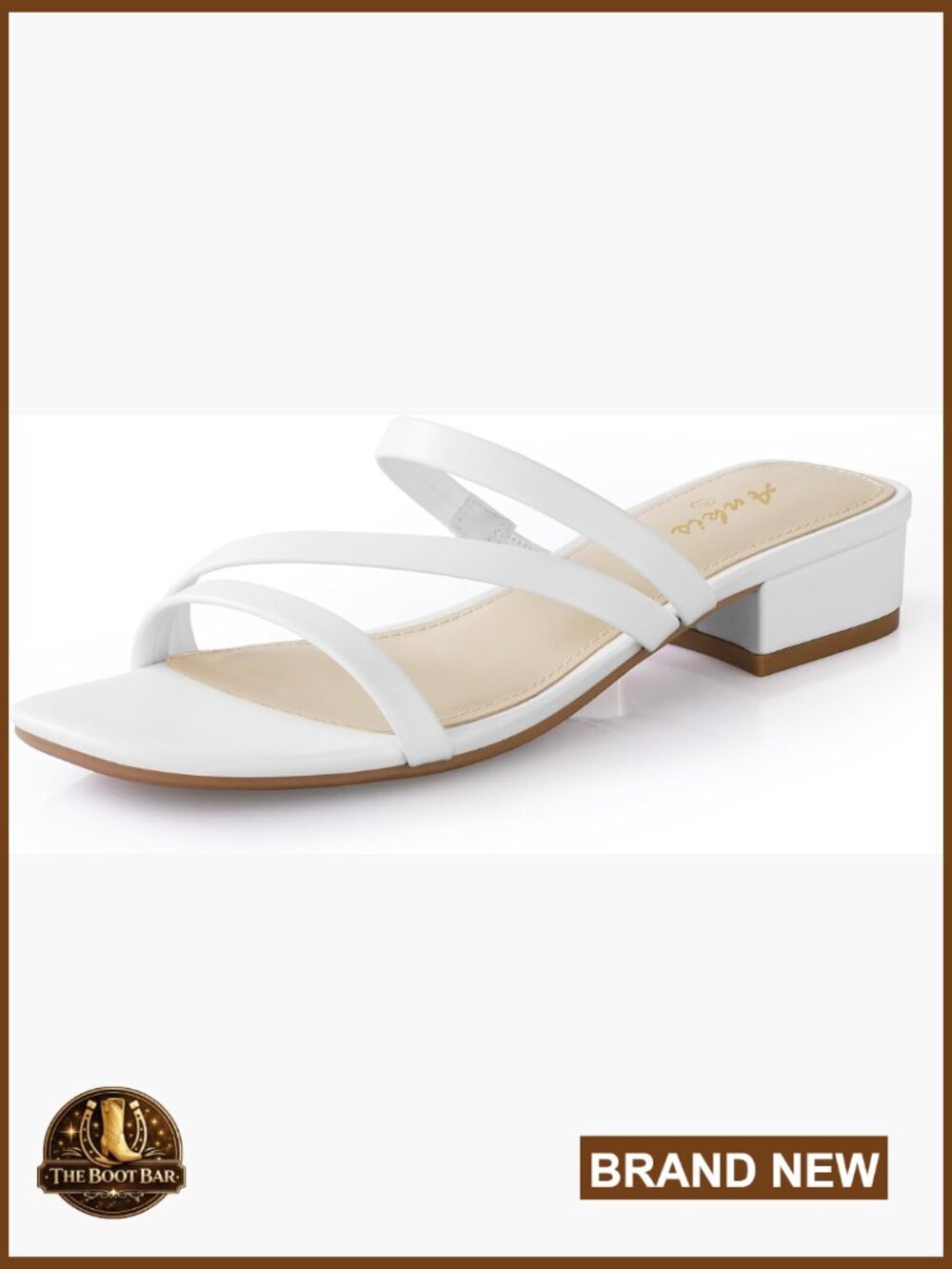 1 Inch Low Block Heel Strappy Sandals Square Open Toe Slip On Slides